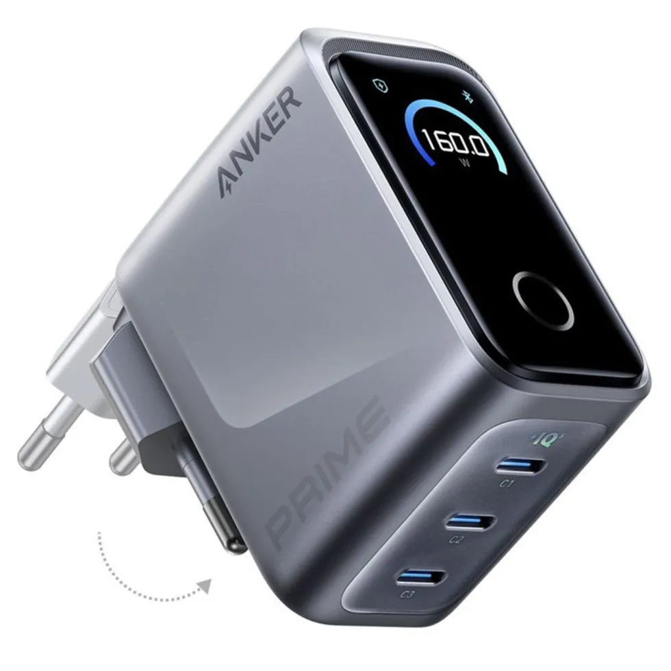 Anker Prime Charger 160 W – USB-C-laddare med 3 portar och display