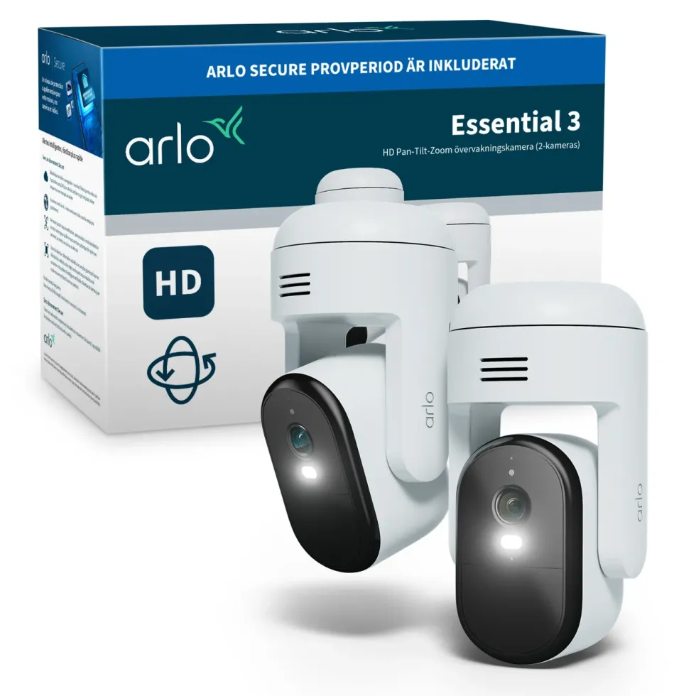 Arlo Essential 3 HD PTZ – Nätansluten övervakningskamera 2-pack