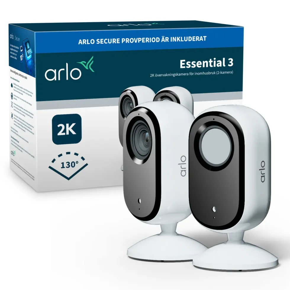 Arlo Essential 3 2K – Övervakningskamera inomhus 2-pack