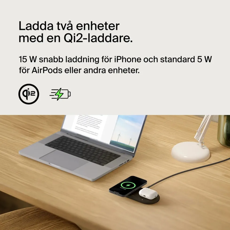 Belkin BoostCharge Pro 2-in-1 med Qi2 15 W Svart