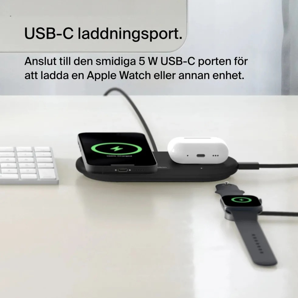 Belkin BoostCharge Pro 2-in-1 med Qi2 15 W Svart