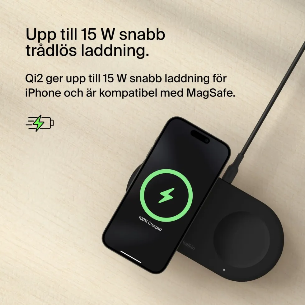 Belkin BoostCharge Pro 2-in-1 med Qi2 15 W Svart
