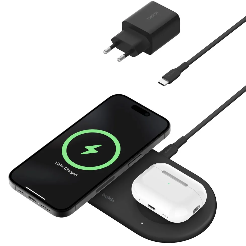 Belkin BoostCharge Pro 2-in-1 med Qi2 15 W Svart
