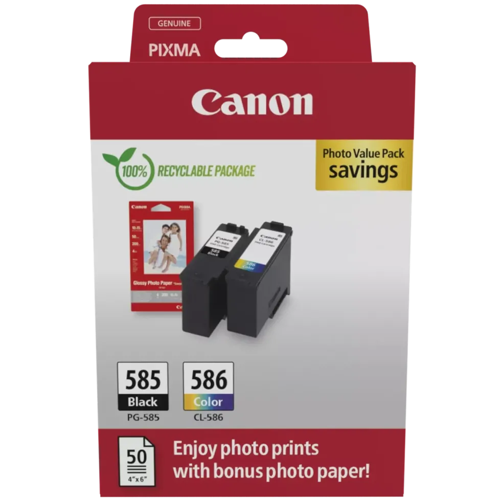 Canon PG-585/CL-586 värdepaket med bläckpatroner och fotopapper