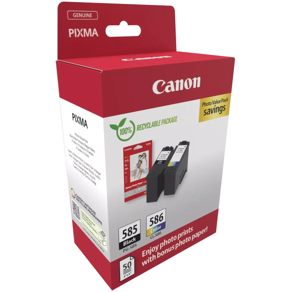 Canon PG-585/CL-586 värdepaket med bläckpatroner och fotopapper