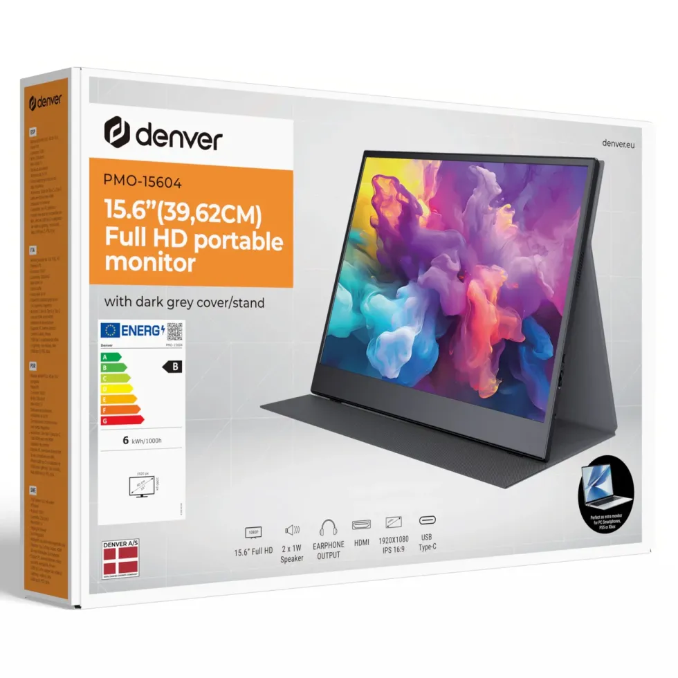 Denver Bärbar Full HD-skärm med USB-C och IPS-panel 15,6"