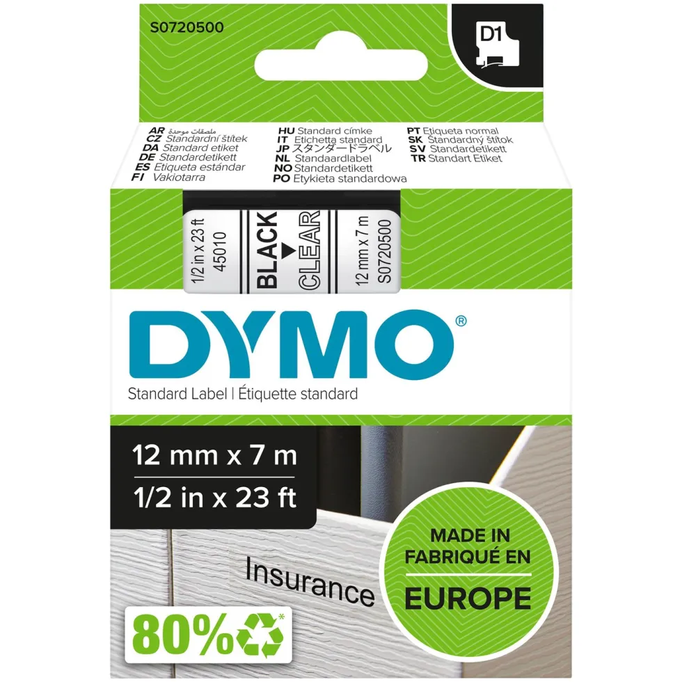 Dymo D1-märktejp 12 mm Klar
