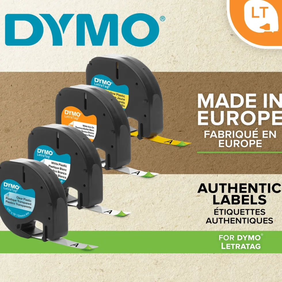 Dymo Letratag Märktejp av plast 12 mm Gul
