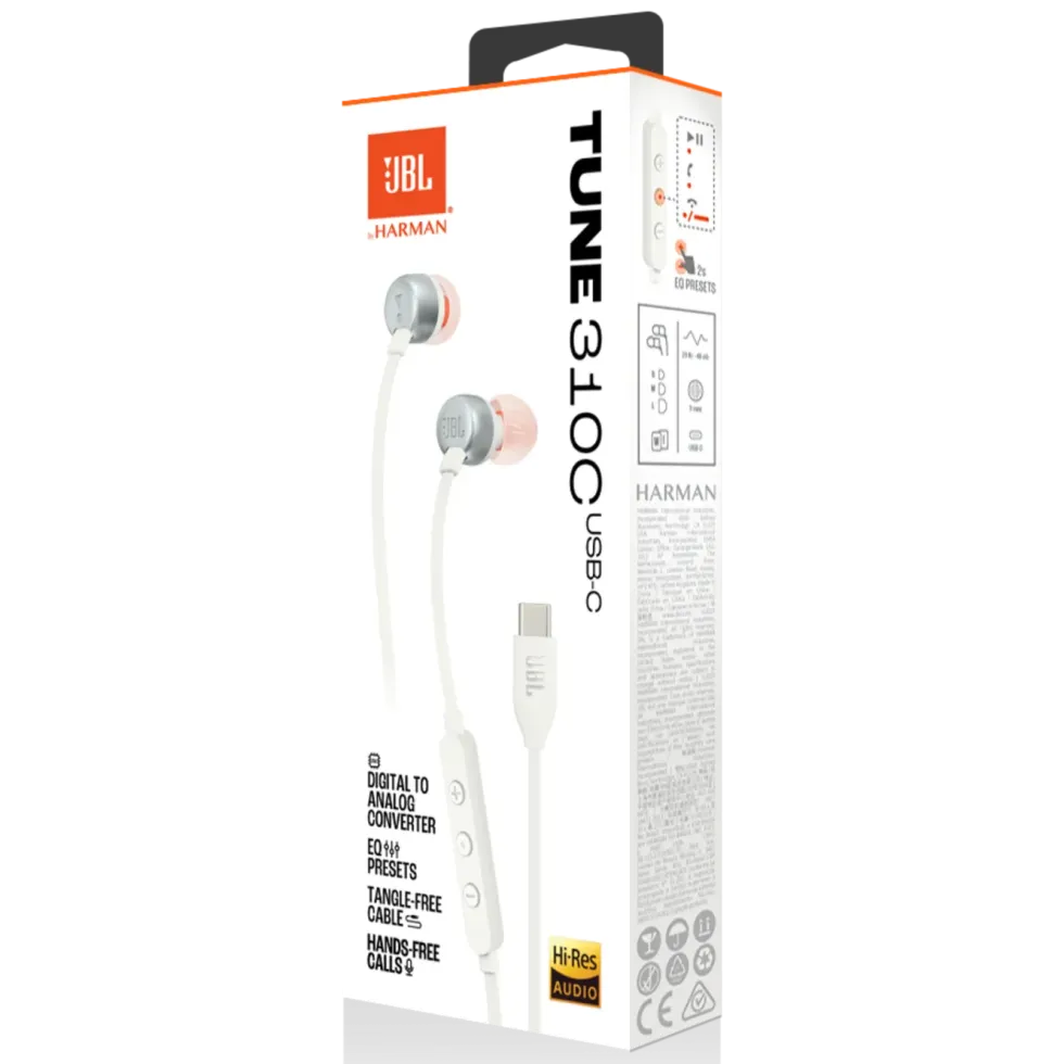 JBL Tune 310C Hörlurar med USB-C Vit