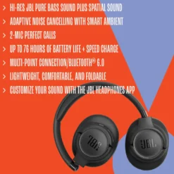 JBL Tune 780NC Trådlösa over-ear-hörlurar med aktiv brusreducering Svart