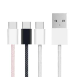 Linocell Flätad USB-A- till USB-C-kabel Vit 2 m