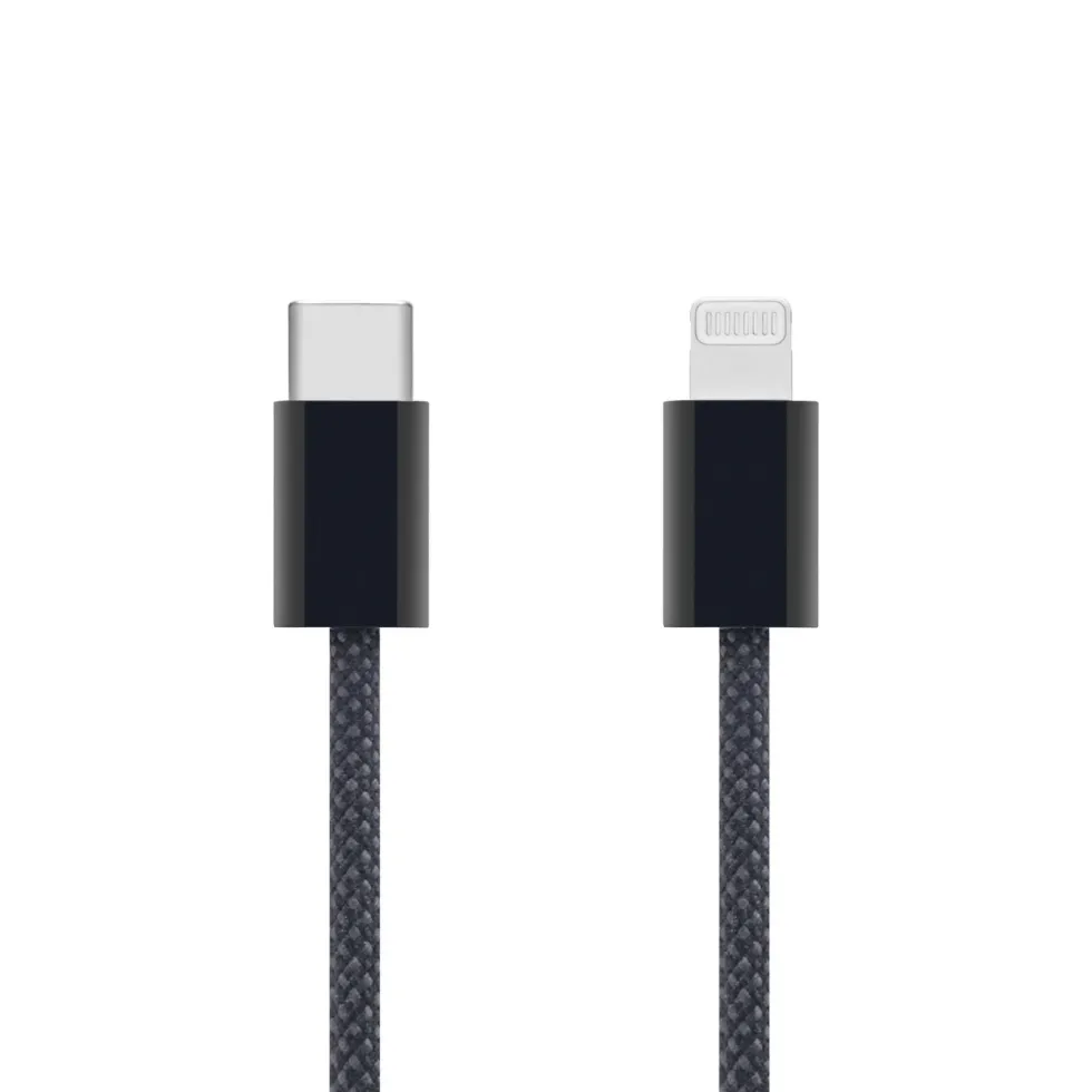Linocell Flätad USB-C- till Lightning-kabel Svart 1 m