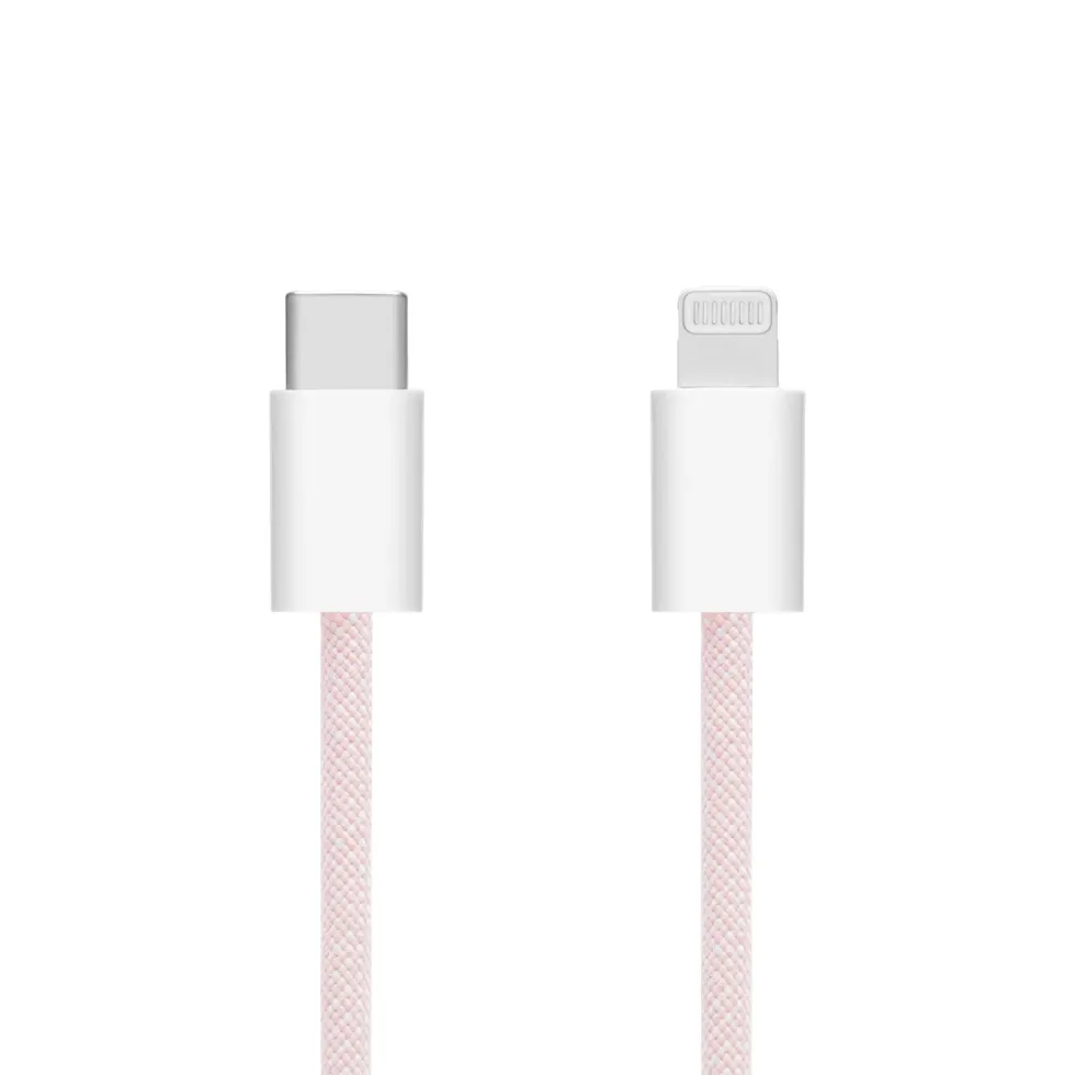 Linocell Flätad USB-C- till Lightning-kabel Rosa 2 m