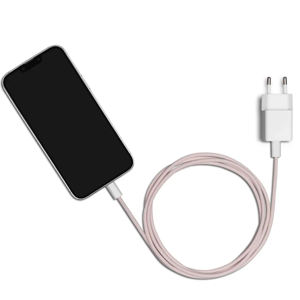 Linocell Flätad USB-C- till Lightning-kabel Rosa 2 m