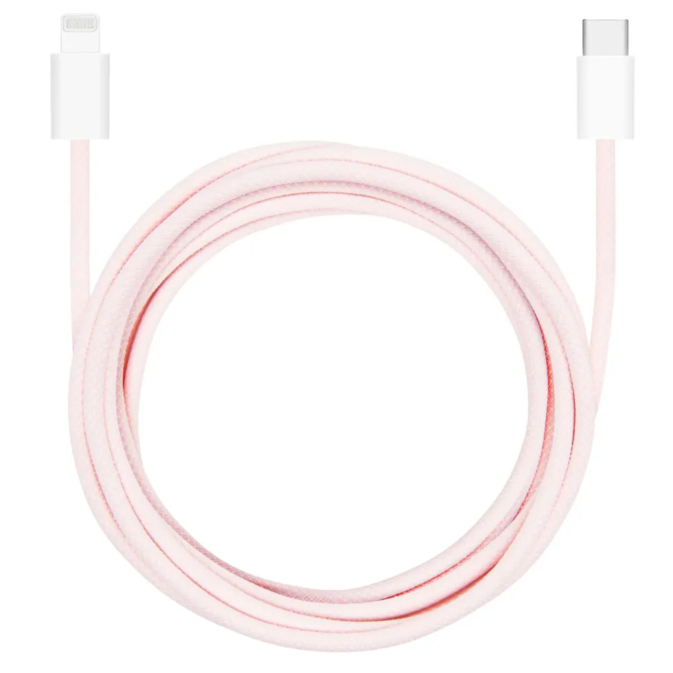 Linocell Flätad USB-C- till Lightning-kabel Rosa 2 m