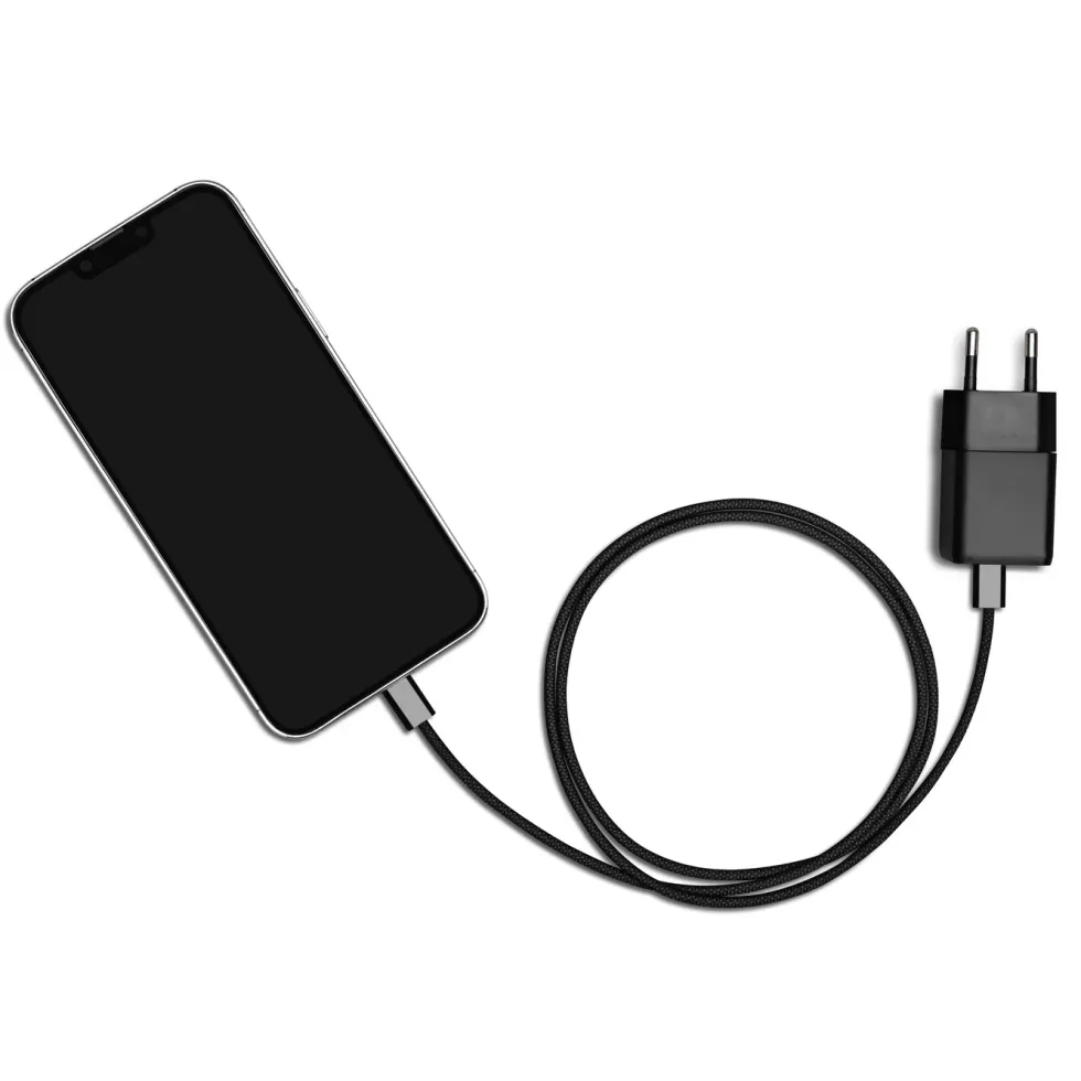 Linocell Flätad USB-C- till Lightning-kabel Svart 2 m