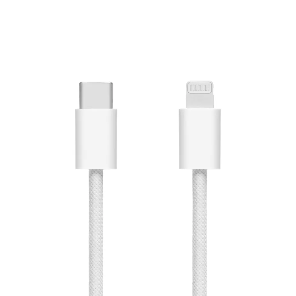 Linocell Flätad USB-C- till Lightning-kabel Vit 1 m