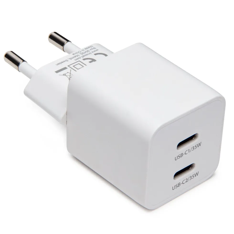 Linocell GaN snabbladdare 35 W PD med 2 USB-C-portar Vit
