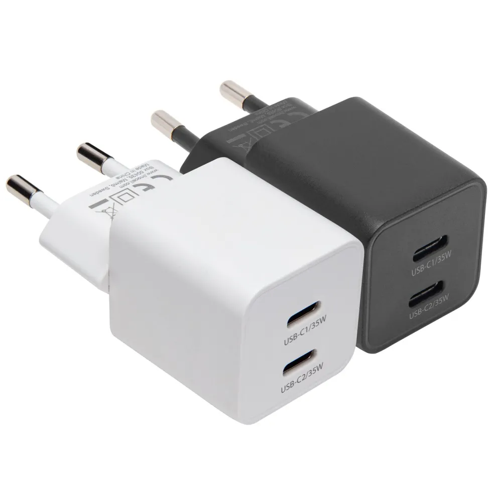 Linocell GaN snabbladdare 35 W PD med 2 USB-C-portar Vit