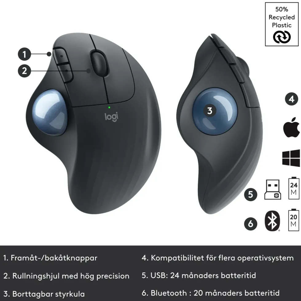 Logitech Ergo M575 Trådlös datormus Svart