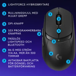 Logitech G G309 Lightspeed Trådlös datormus Svart