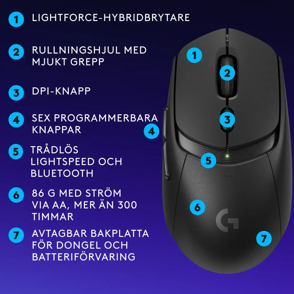 Logitech G G309 Lightspeed Trådlös datormus Svart