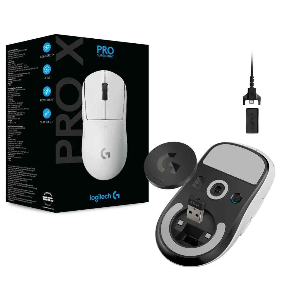 Logitech G Pro X Superlight Trådlös gaming-mus Vit