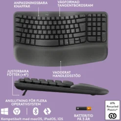 Logitech Wave Keys Trådlöst Ergonomiskt tangentbord