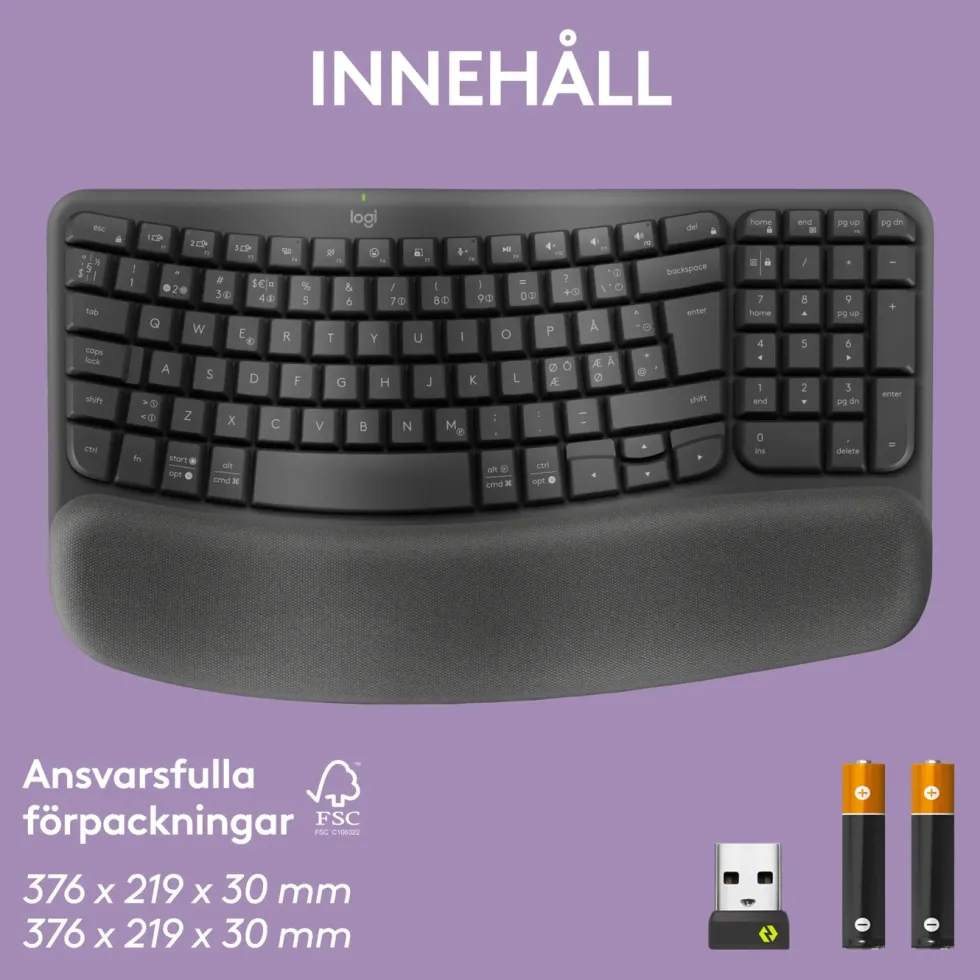 Logitech Wave Keys Trådlöst Ergonomiskt tangentbord