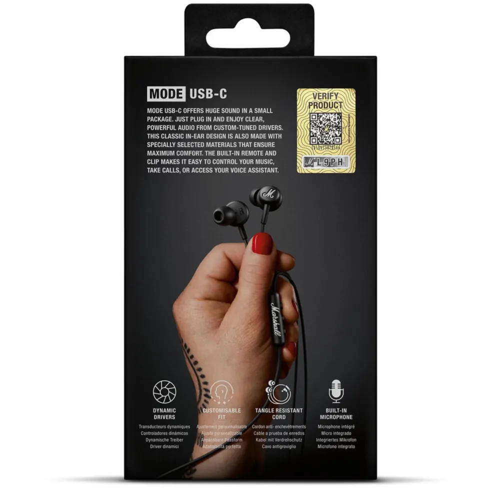 Marshall Mode USB-C in-ear-hörlurar Svart