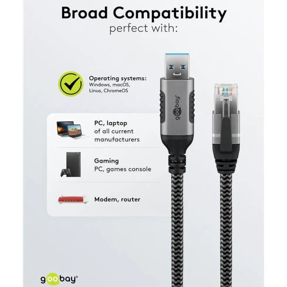 Nätverkskabel med USB-anslutning USB-A 2 m