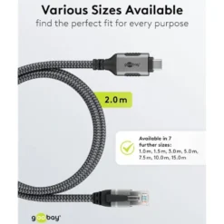 Nätverkskabel med USB-anslutning USB-C 2 m