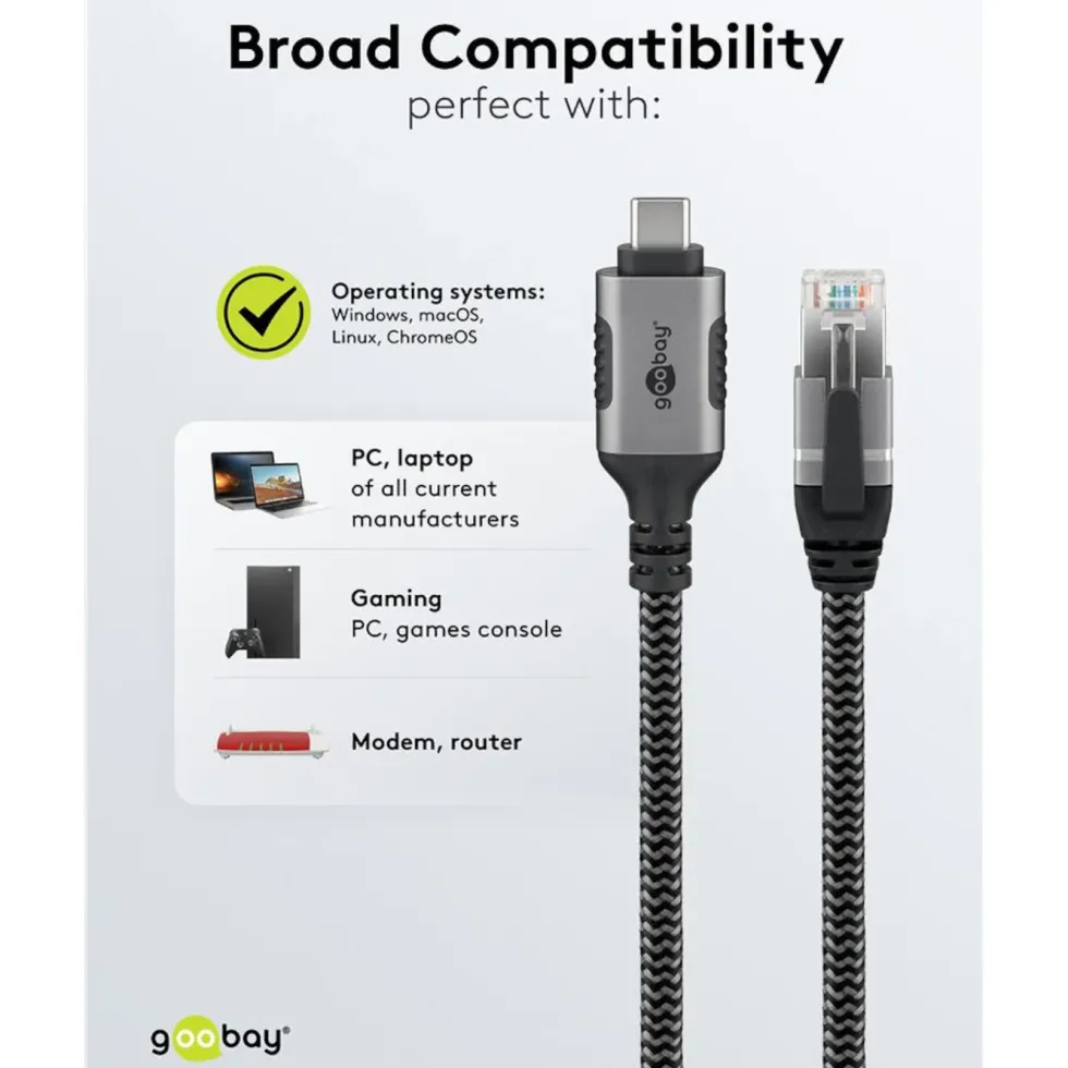 Nätverkskabel med USB-anslutning USB-C 2 m