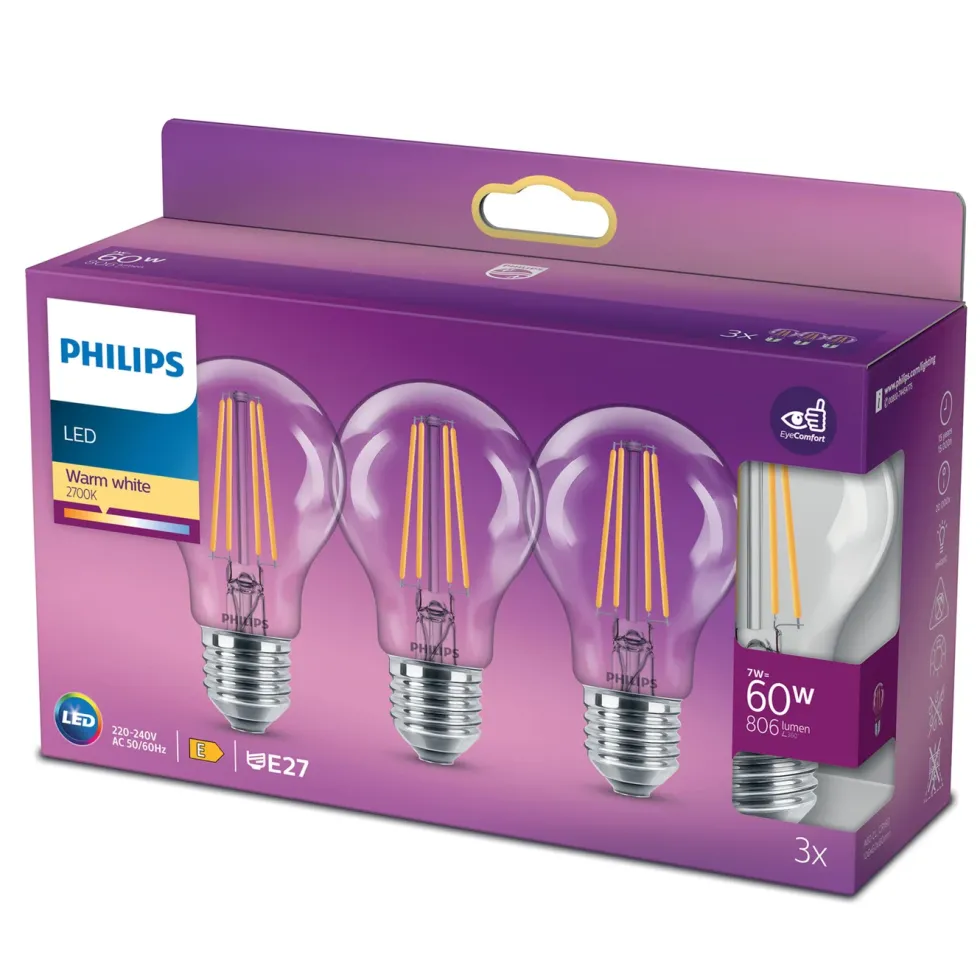 Philips Globlampa LED E27 806 lm 3-pack