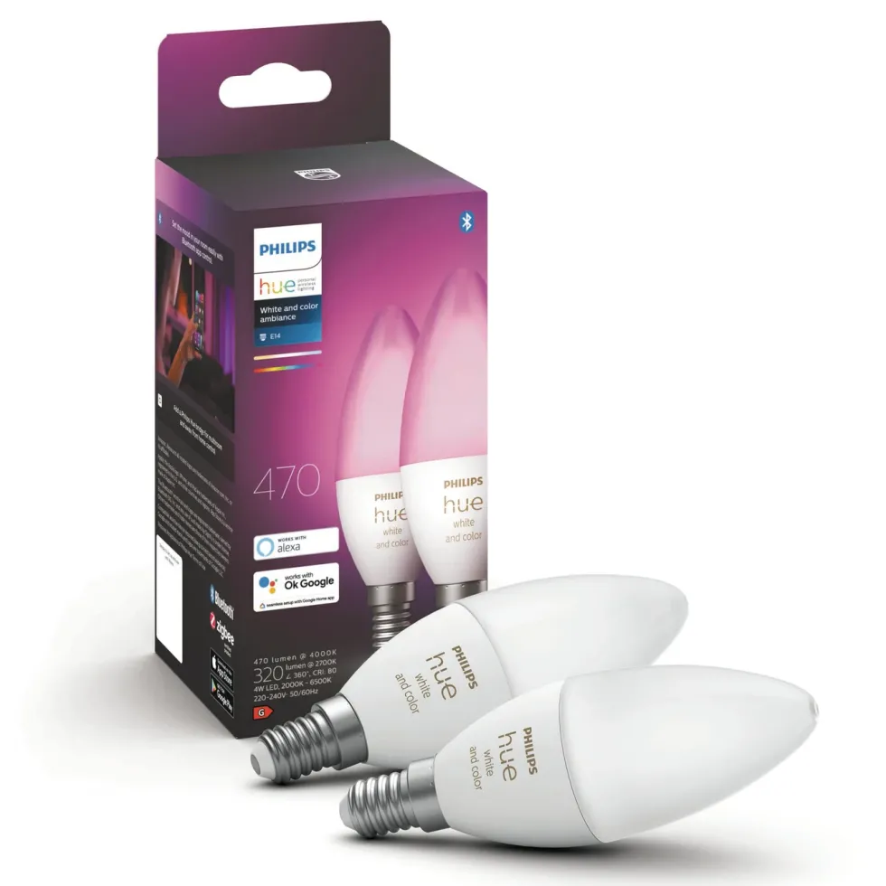 Philips Hue Color Ambiance Smart LED-lampa E14 470 lm 2-pack