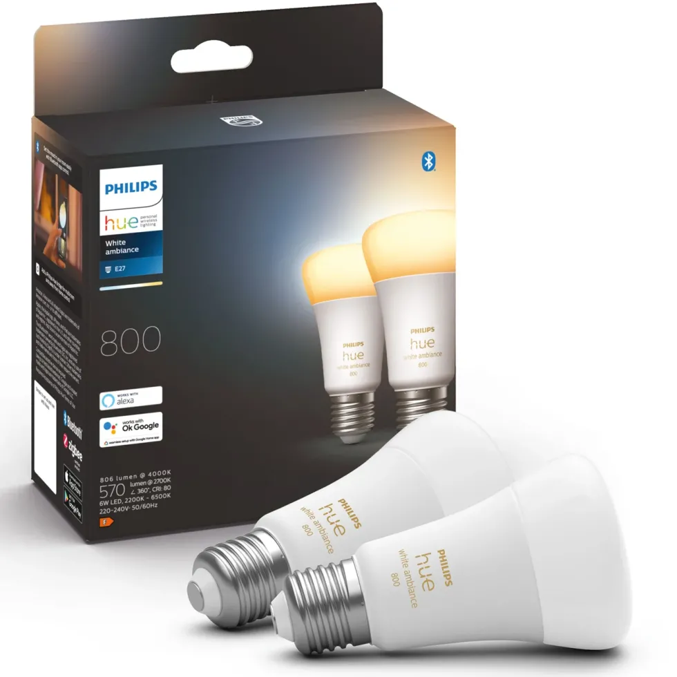 Philips Hue White Ambiance E27 Smart LED-lampa 800 lm 2-pack