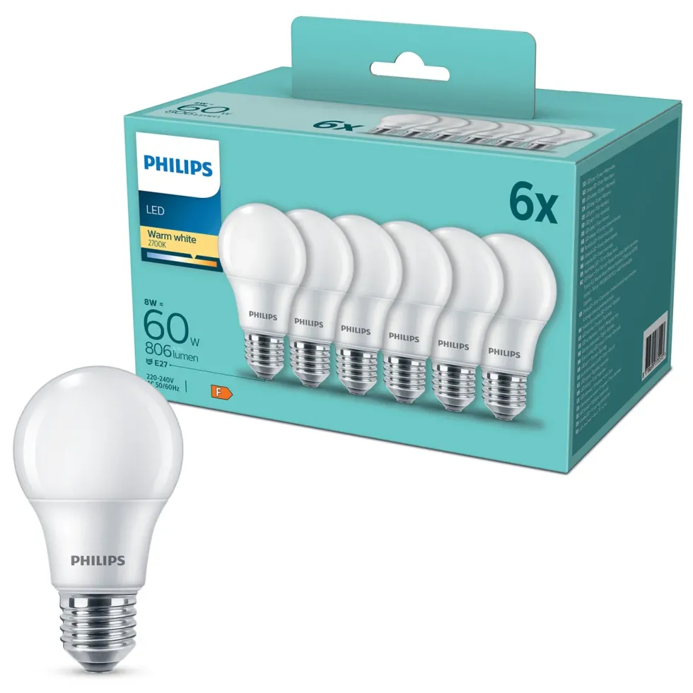Philips LED-lampa E27 806 lm 6-pack