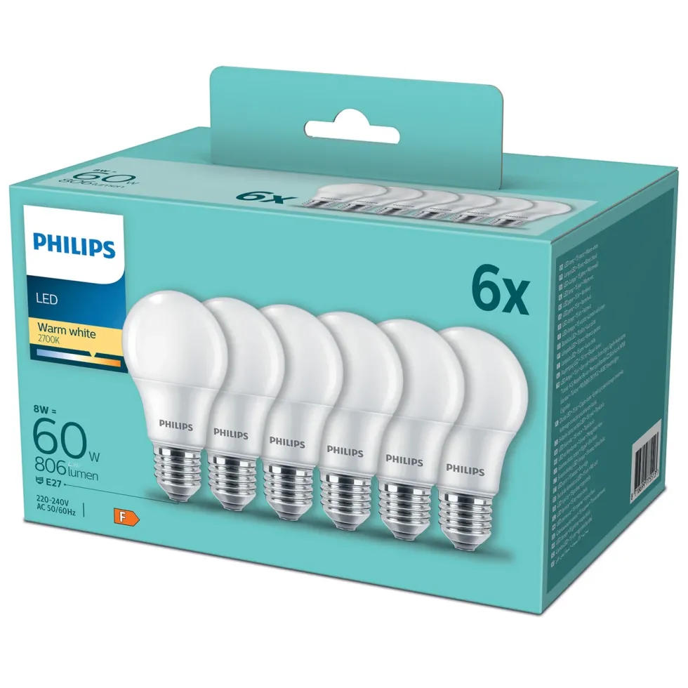 Philips LED-lampa E27 806 lm 6-pack