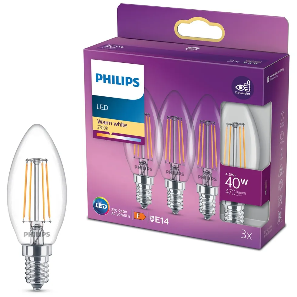 Philips LED-lampa Kron LED E14 470 lm 3-pack