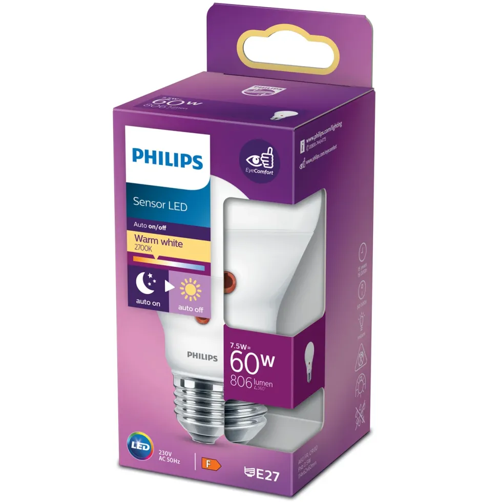 Philips LED-lampa med skymningsrelä E27 806 lm