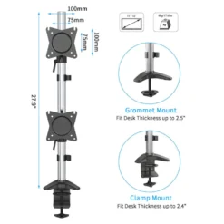 Plexgear Bordsfäste med 2 armar för skärmar på 15-27”