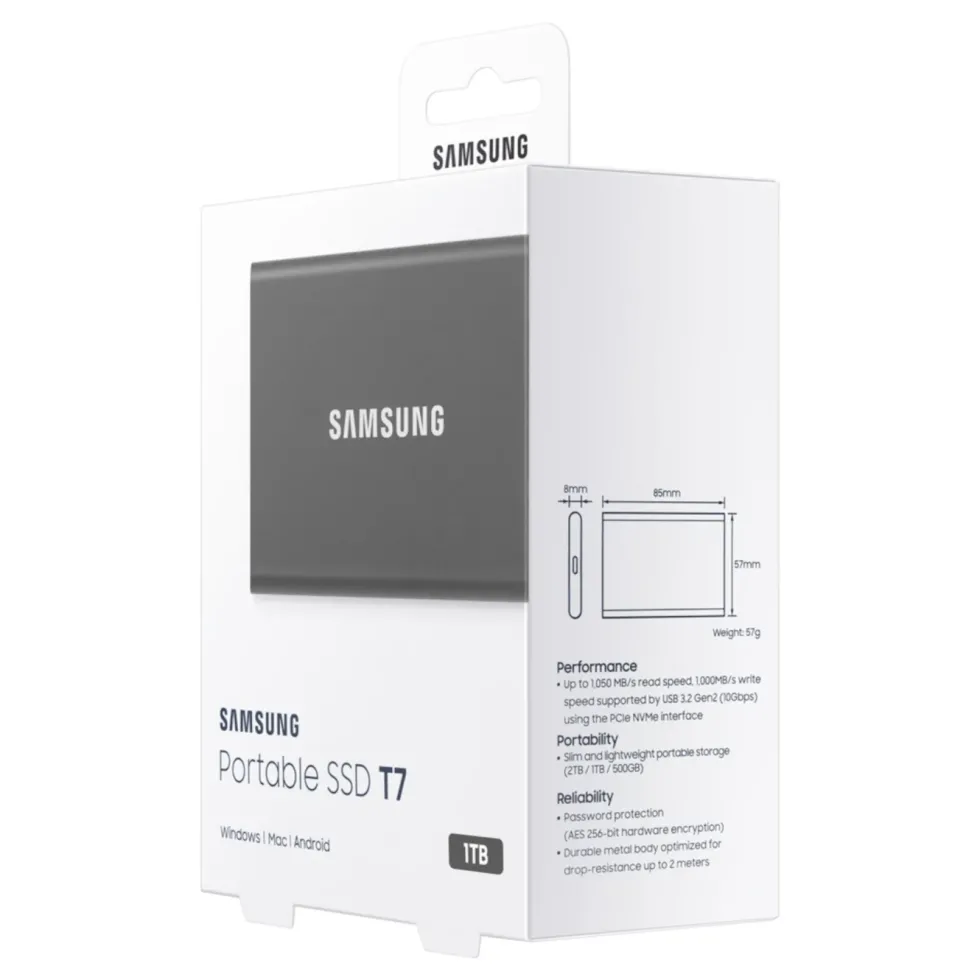 Samsung T7 Extern SSD-disk 1 TB Grå