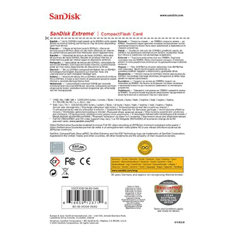 Sandisk Extreme CF-kort 64 GB