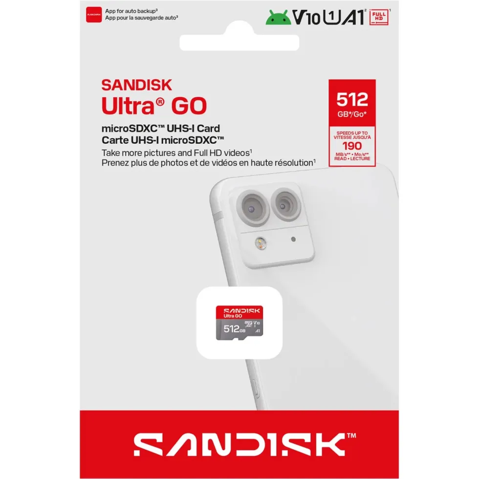 Sandisk microSD Ultra Go minneskort 512 GB – 190 MB/s