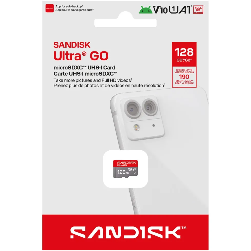 Sandisk microSD Ultra Go minneskort 128 GB – 190 MB/s