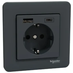 Schneider Electric Exxact Jordat vägguttag med USB-portar Svart