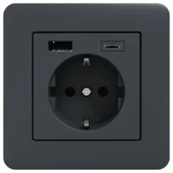 Schneider Electric Exxact Jordat vägguttag med USB-portar Svart