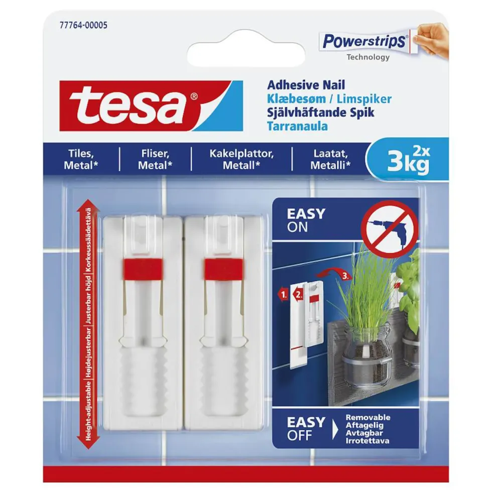 Tesa Justerbar häftspik för kakel och metall 3 kg 2-pack