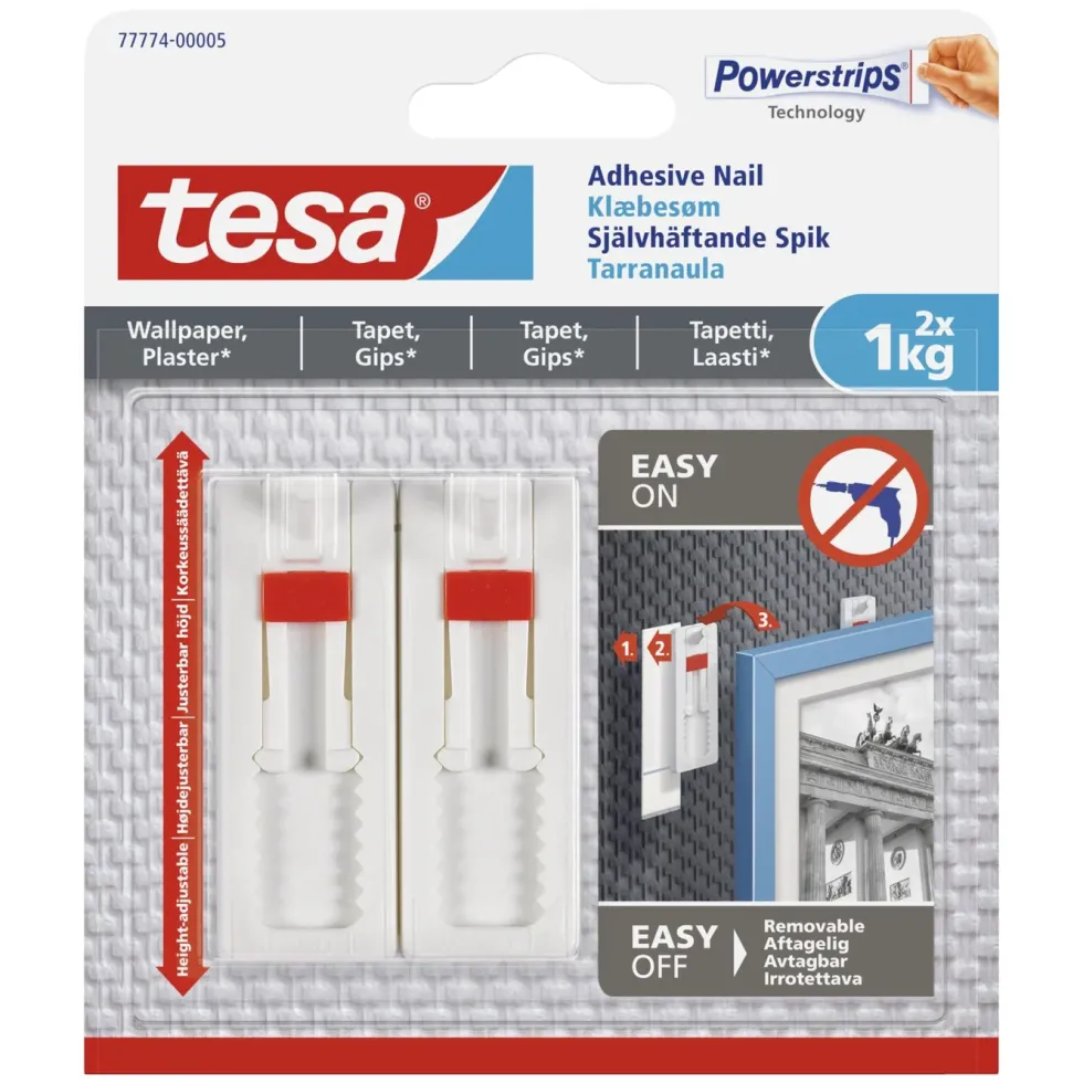 Tesa Justerbar häftspik för tapet och gips 1 kg 2-pack