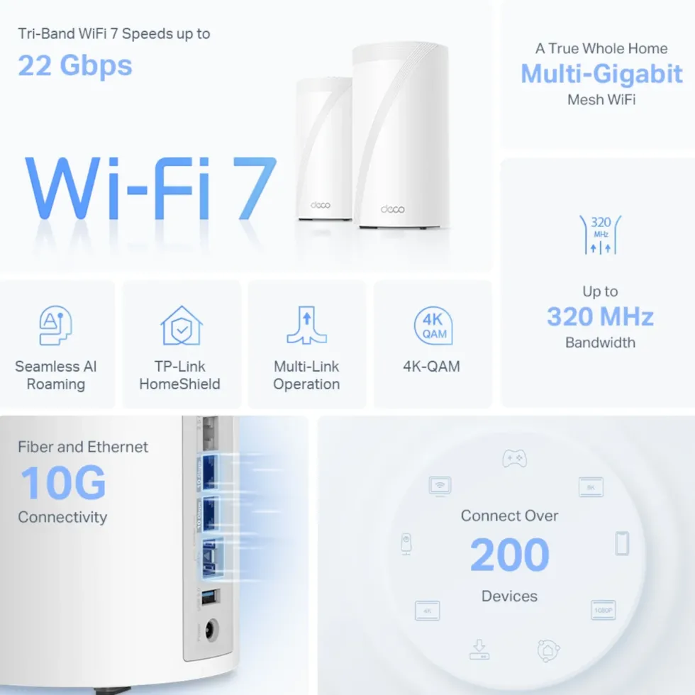 TP-Link Deco BE85 Mesh-system med Wifi 7 BE19000 2-pack
